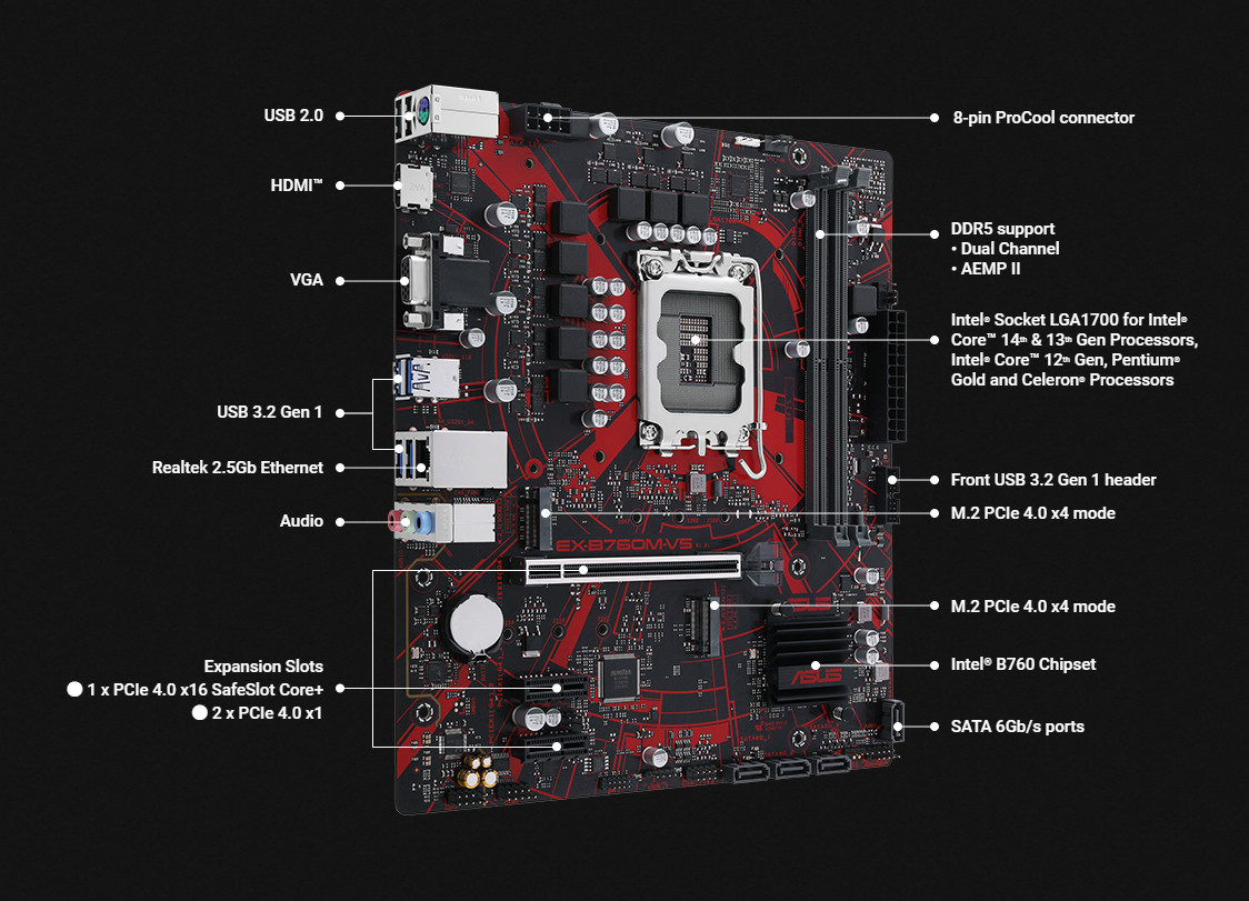 Intel B760M LGA 1700 CPU  ASUS EX-B760M-V5 for Intel 12-14th Motherboard Desktop