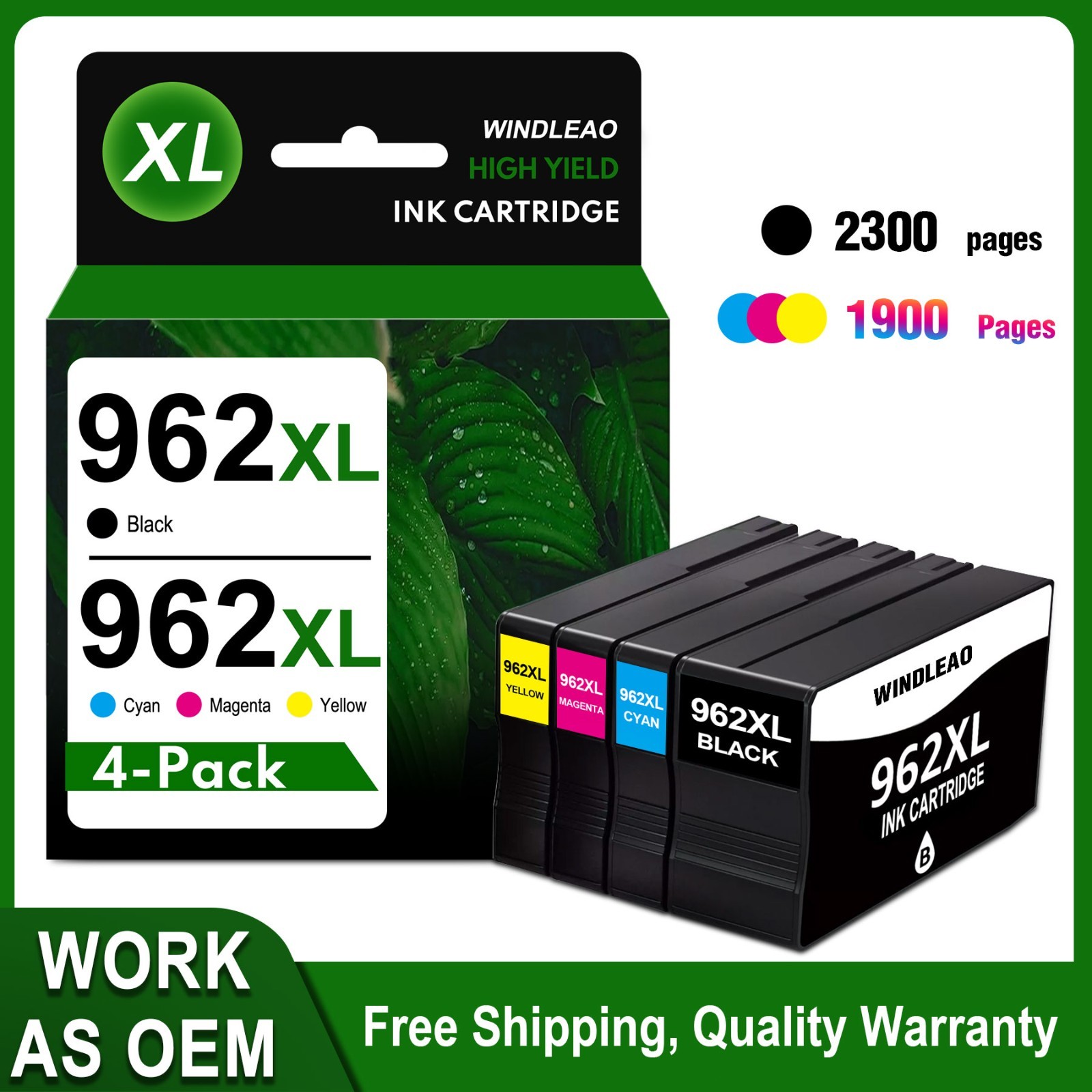 4PK 962XL Ink Cartridges for HP Officejet Pro 9010 9015 9020 9018 9025 Printers