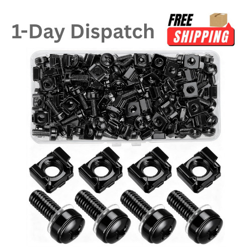 qxayxa 40 Pcs Rack Mount Screws & Cage Nuts – M6x20mm Carbon Steel Black