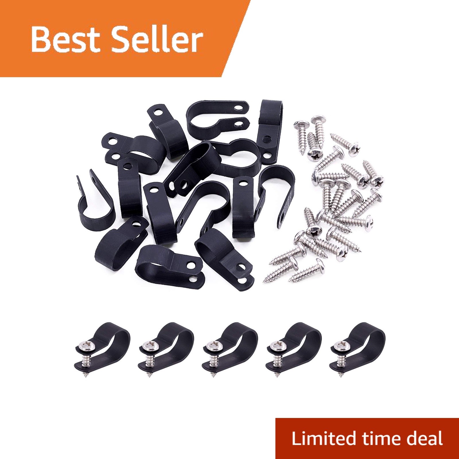 Swpeet Nylon R-Type Cable Clips 5/8 Inch Black