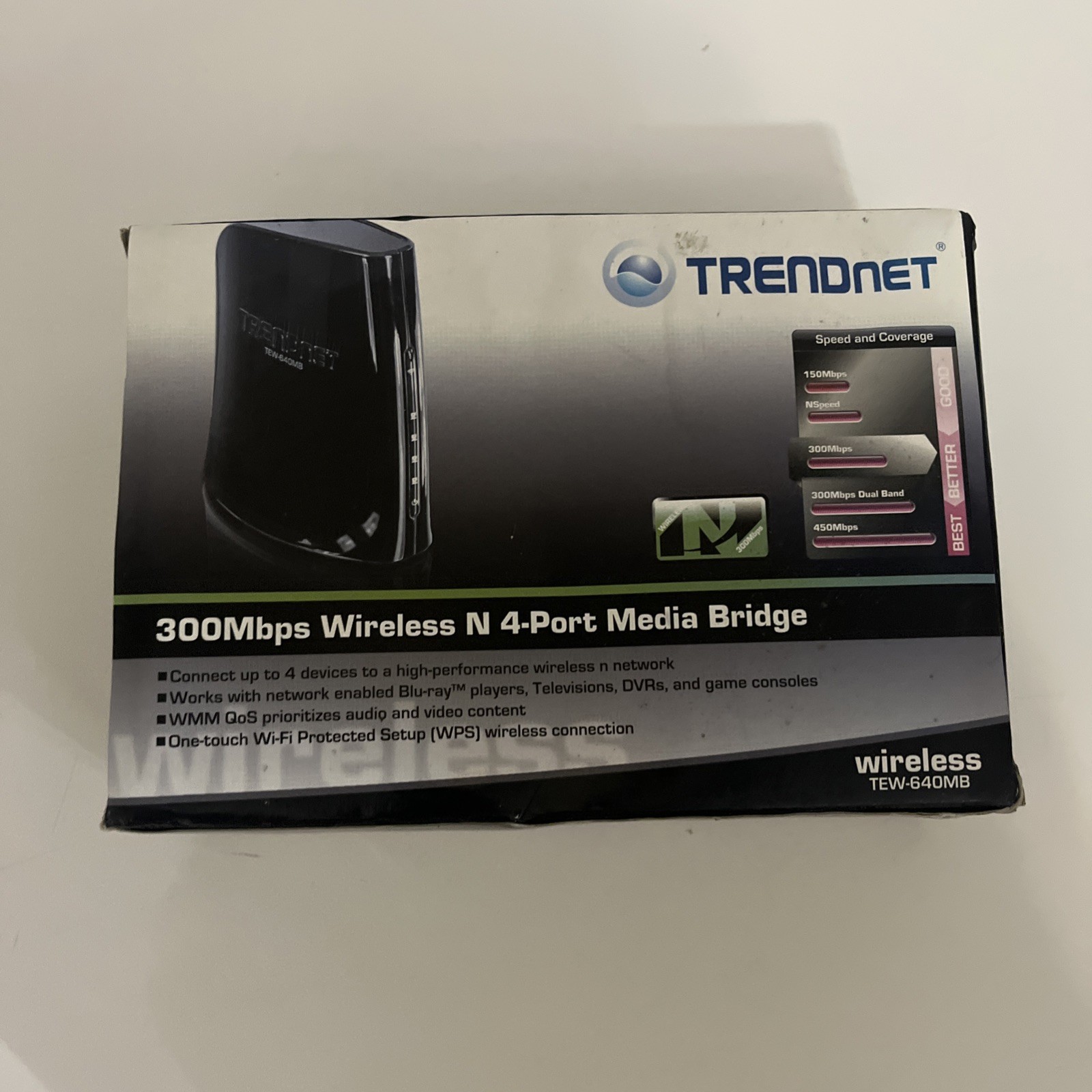 TRENDnet TEW-640MB Wireless N 4-Port Media Bridge - New Slight Wear On Box