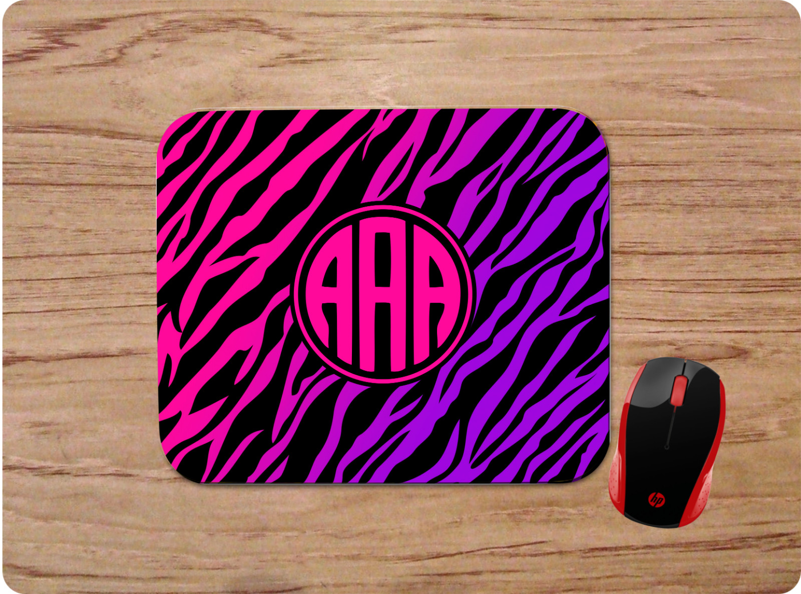 PURPLE & PINK ZEBRA PRINT MONOGRAM INITIALS PERSONALIZED MOUSE PAD HOME OFFICE