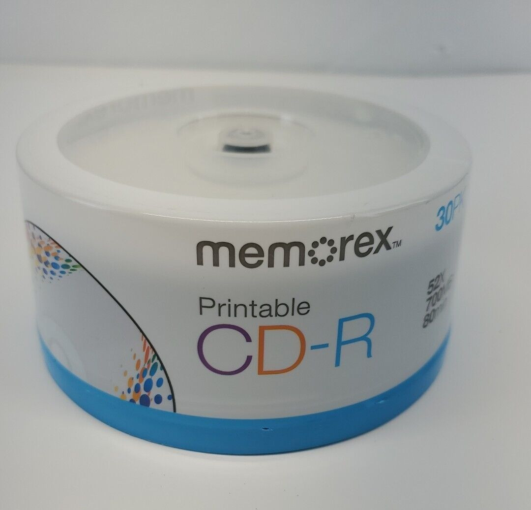 30 New Memorex 52X White Inkjet Printable 700MB CD-R