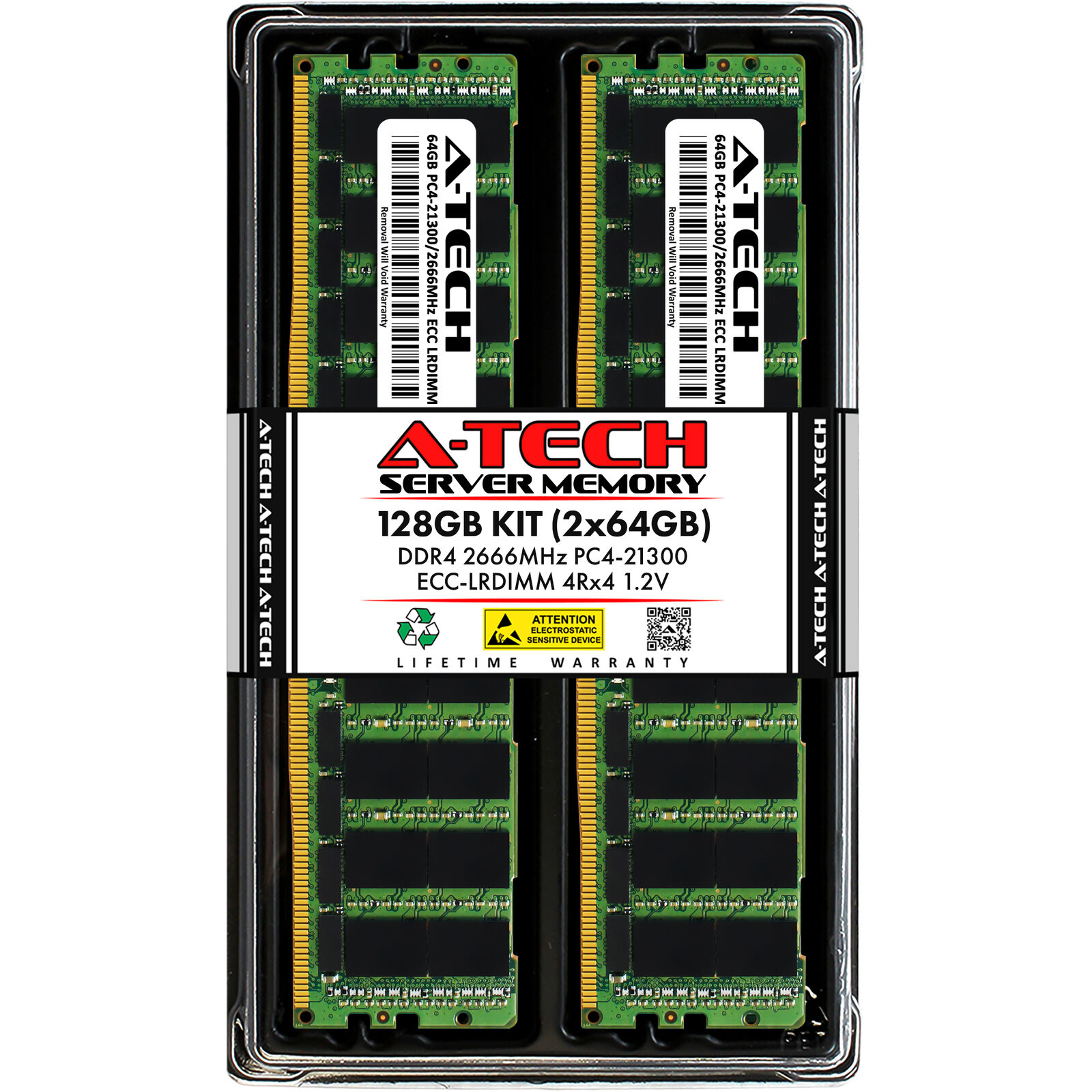 A-Tech 128GB 2x 64GB 4Rx4 PC4-21300 ECC Load Reduced LRDIMM Server Memory RAM