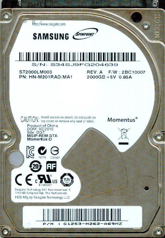 ST2000LM003,  HN-M201RAD/MA1,  F/W 2BC10007  SAMSUNG SATA 2TB