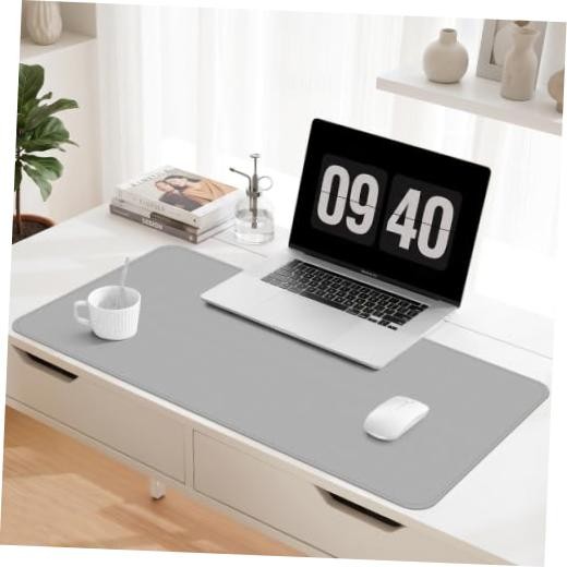 Leather Desk Mat, Desk Pad for Keyboard and Mouse 23.6" x 13.8" Light Gray