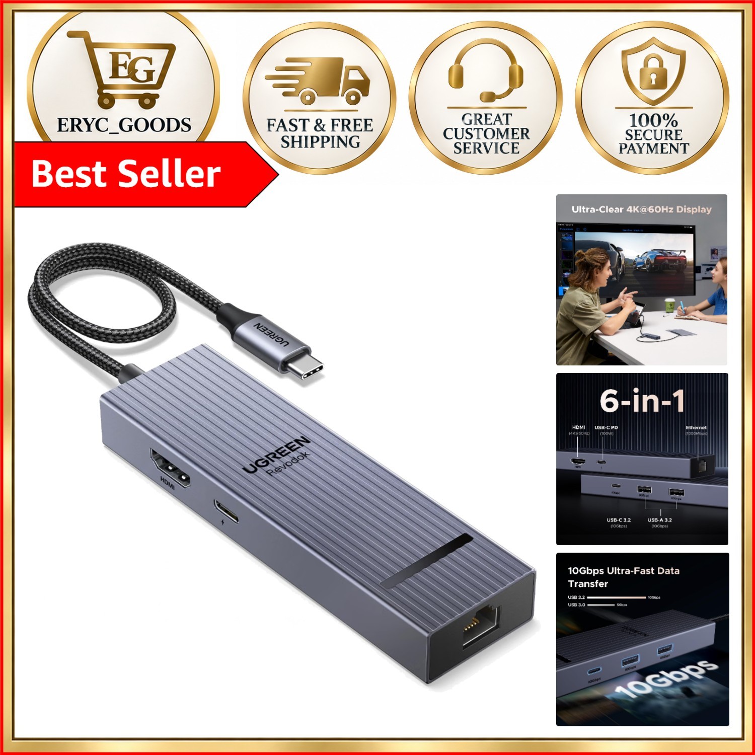 Upgrade Your Setup: Revolok Pro USB-C Hub with 4K HDMI & 10Gbps Transfer Rate