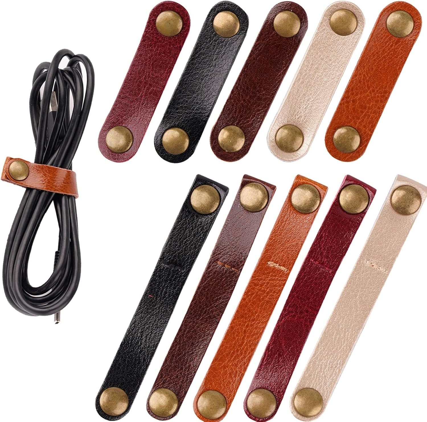 20 Pack Leather Cable Straps Cord Organizers Leather Cable Ties Cord Snap on Cor