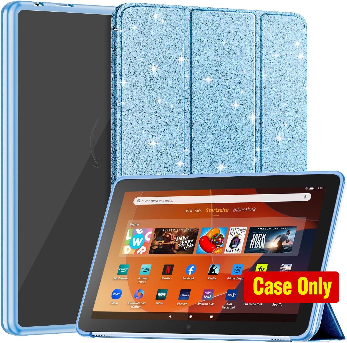 Case for Tablet with Auto Wake/Sleep Function - Glitter Blue, Incompatible with