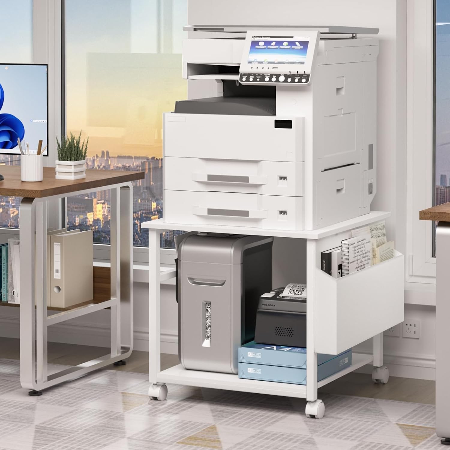 White Large Printer Stand W/ Storage 23.6" W x 23.6" D x 22.8" H Printer Table