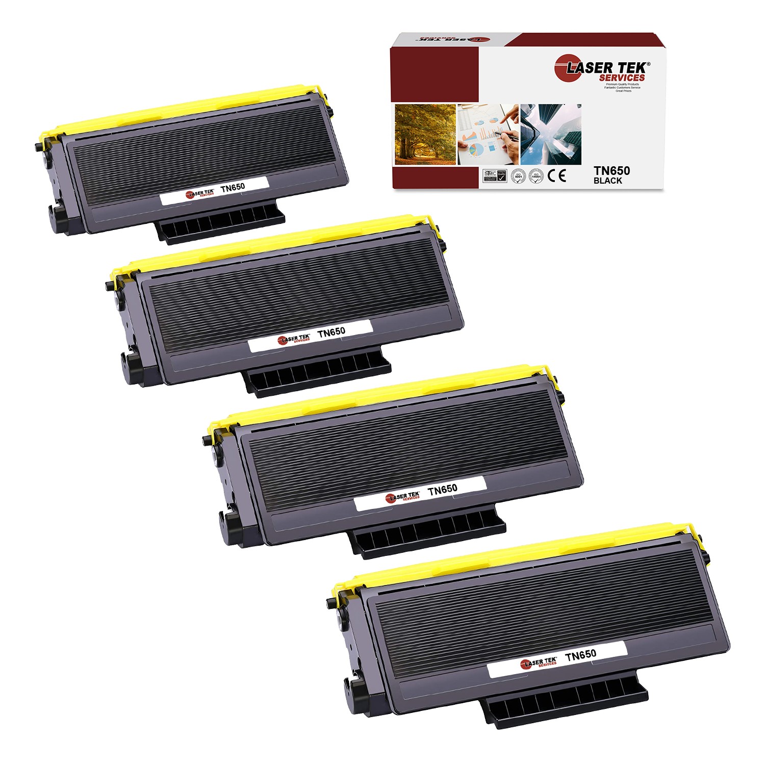 4Pk LTS TN-650 Black Compatible for Brother HL5340D 5370DW, MFC8480DN Toner