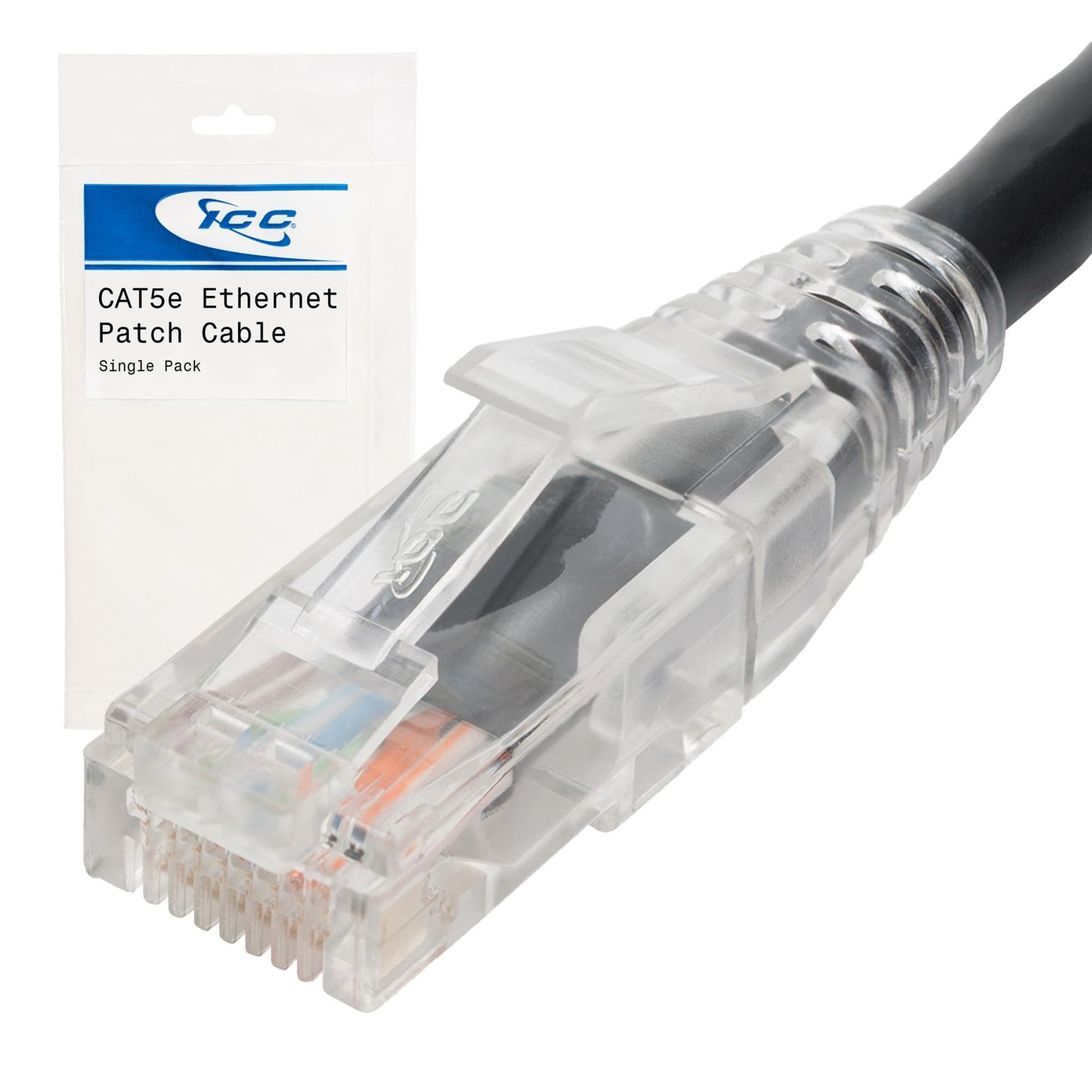 ICC CAT5e Ethernet Patch Cord with Clear Boot Strain Relief, RJ45, Stranded, 350
