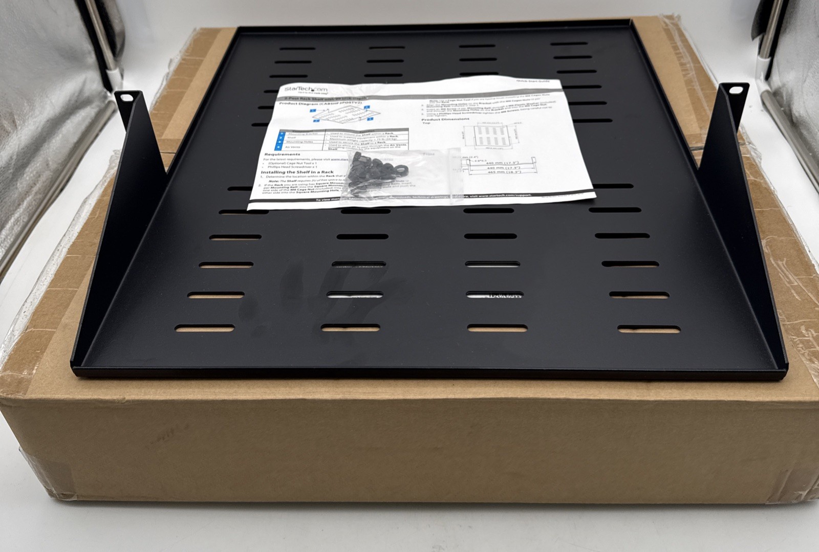 NEW StarTech 2 Post Vented Server Rack Shelf Mount Up to 75 lb. CABSHF2POSTV2