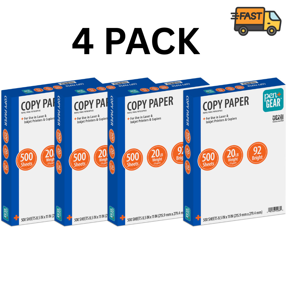 Pen & Gear Printer Copy Paper 8.5x11 92 Bright 20lb 4 Reams 2000 Sheets