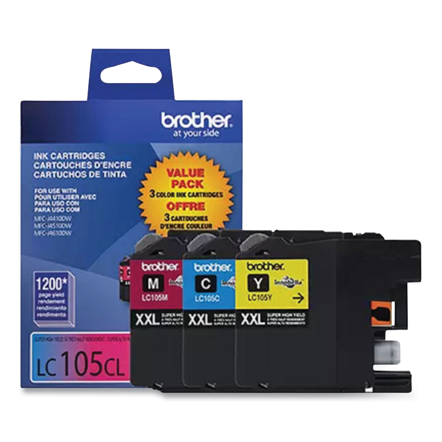 Brother LC1053PKS Innobella Super High-Yield Ink, Cyan/Magenta/Yellow, 3/PK