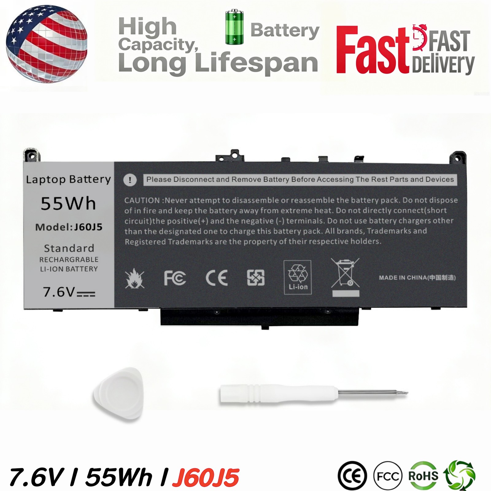 For Dell J60J5 Li-ion Battery Replacement (MC34Y) for Latitude E7270 / E7470