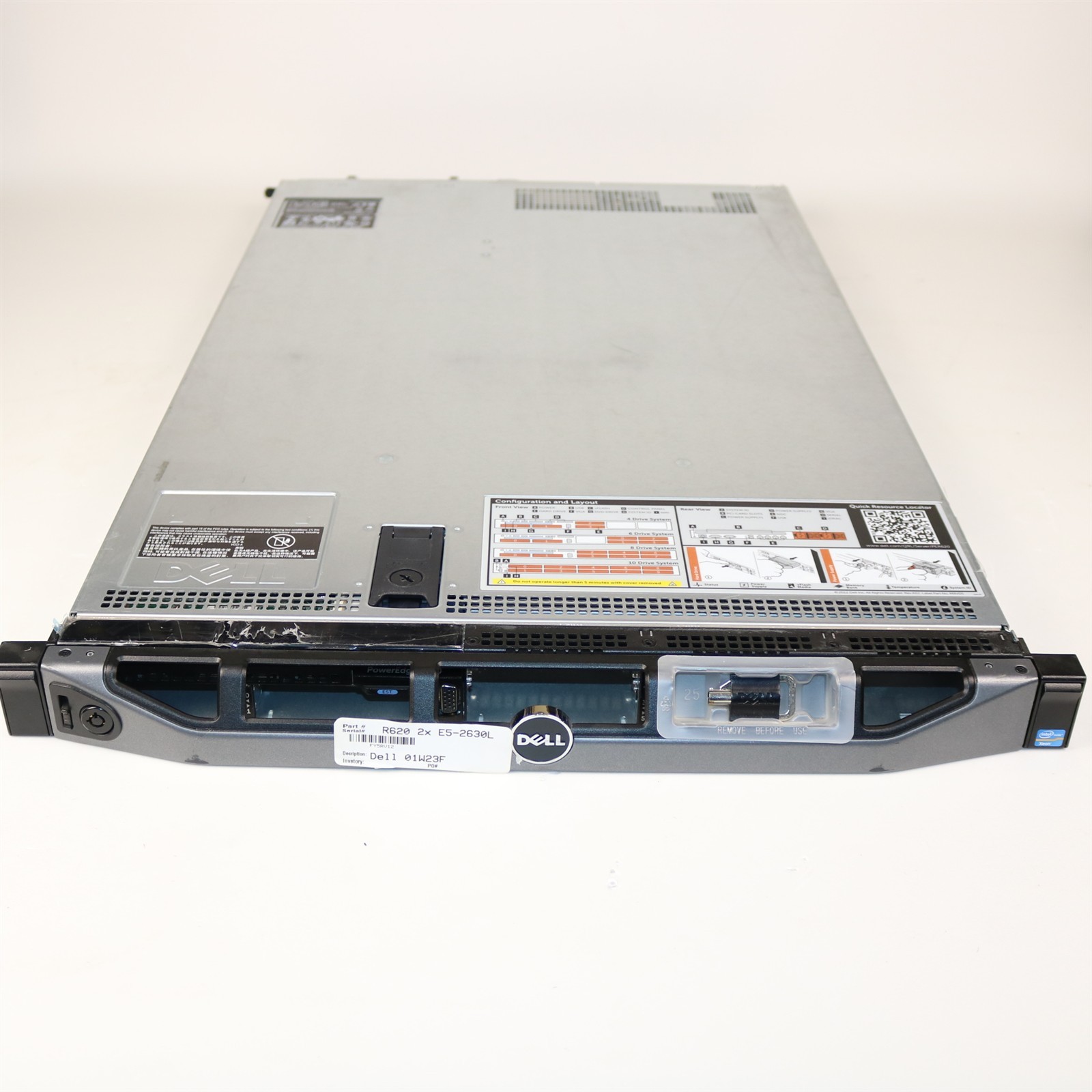 Dell PowerEdge R620 Server 01W23F | 2x E5-2630 | 8GB RAM | 2x 750W PS No HDD