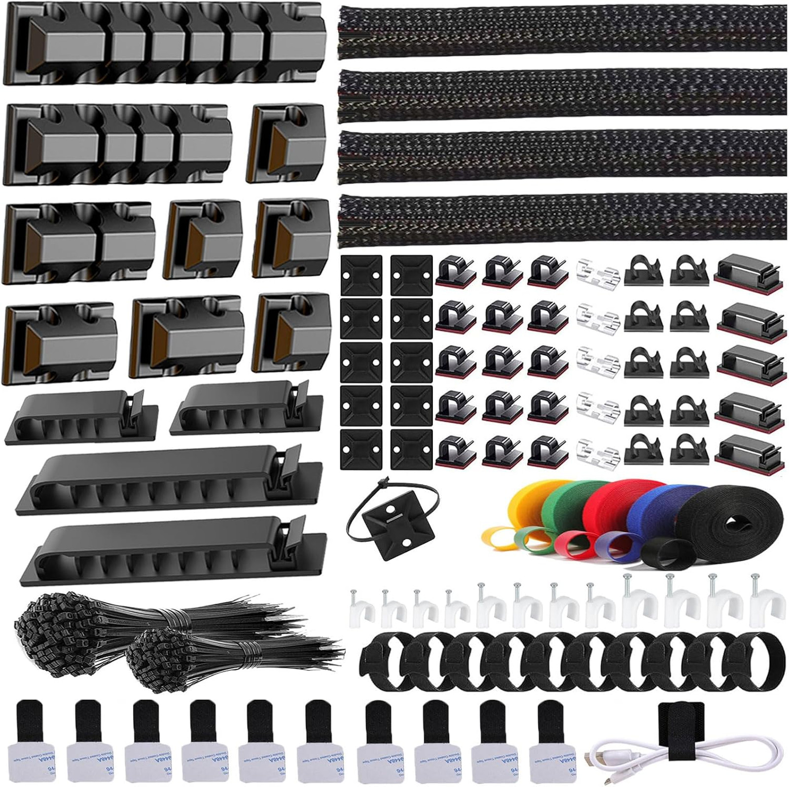 Cable Management Kit 327 pcs with Cable Sleeves Clips Holders Ties Mounts Black