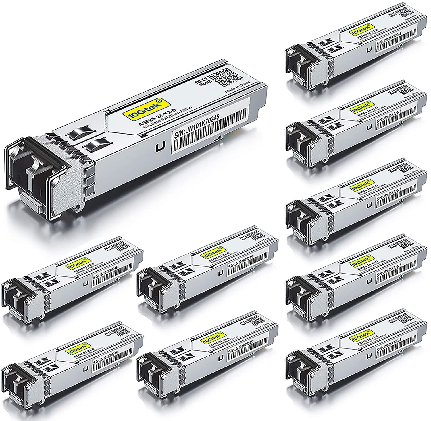 10-PACK 1000Base-SX, For Cisco GLC-SX-MMD Transceiver, 1.25G SFP Multimode  550m