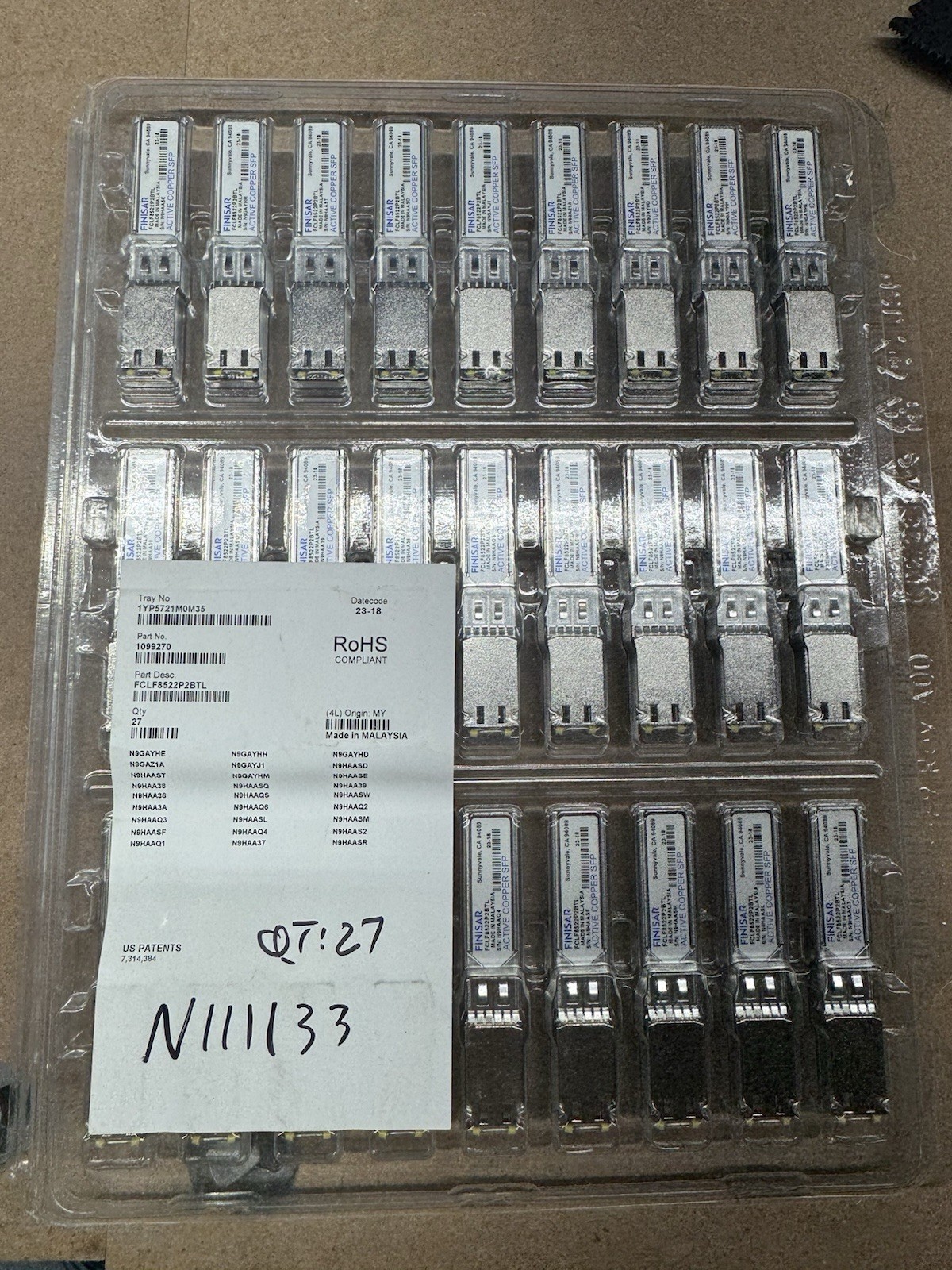 Finisar Copper SFP 1Gbps Transceiver Module FCLF8522P2BTL (54 total)