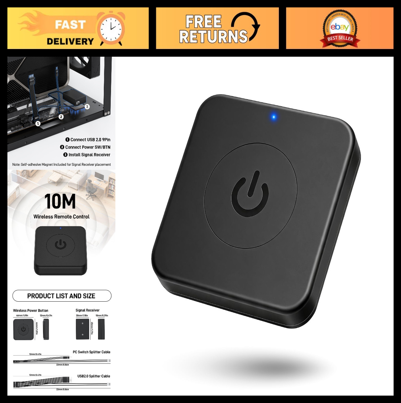 Wireless PC Power Button Switch - Remote ON/OFF Control for Computer Motherboard
