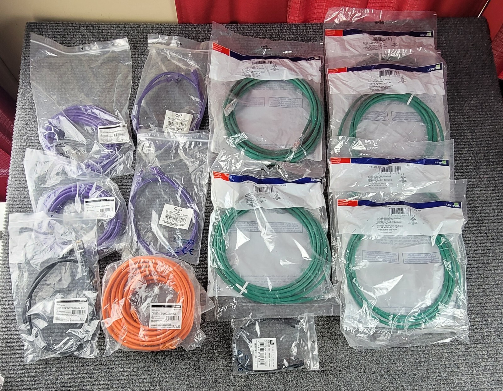 13 Leviton CAS-6CAS10-7G Slimline Patch Cord 7ft  Legrand Cable Mixed Lot