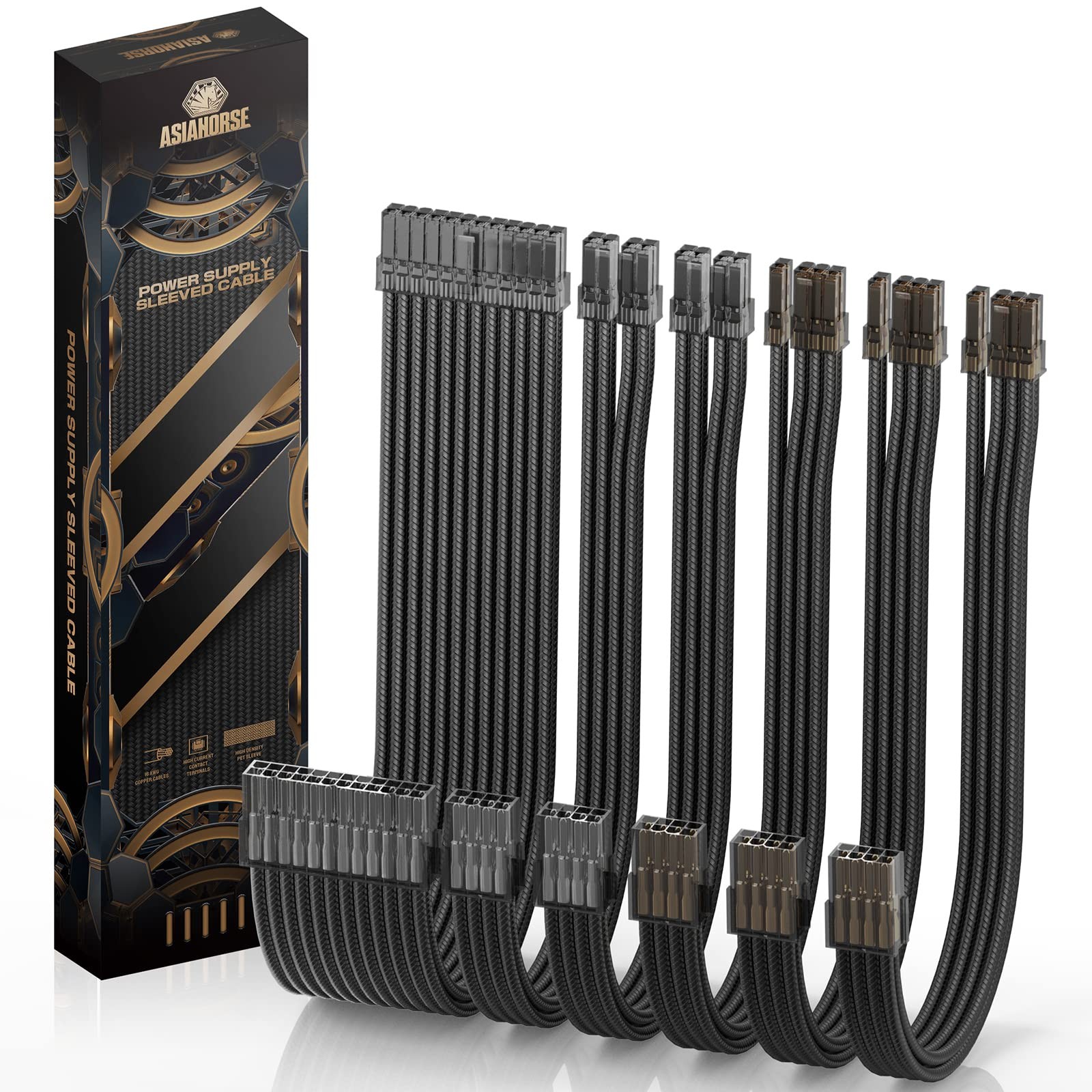 PSU Cable Extension Kit, 24Pin/4+4 EPS/6+2 PCI-E 16AWG Power Supply Sleeved C...