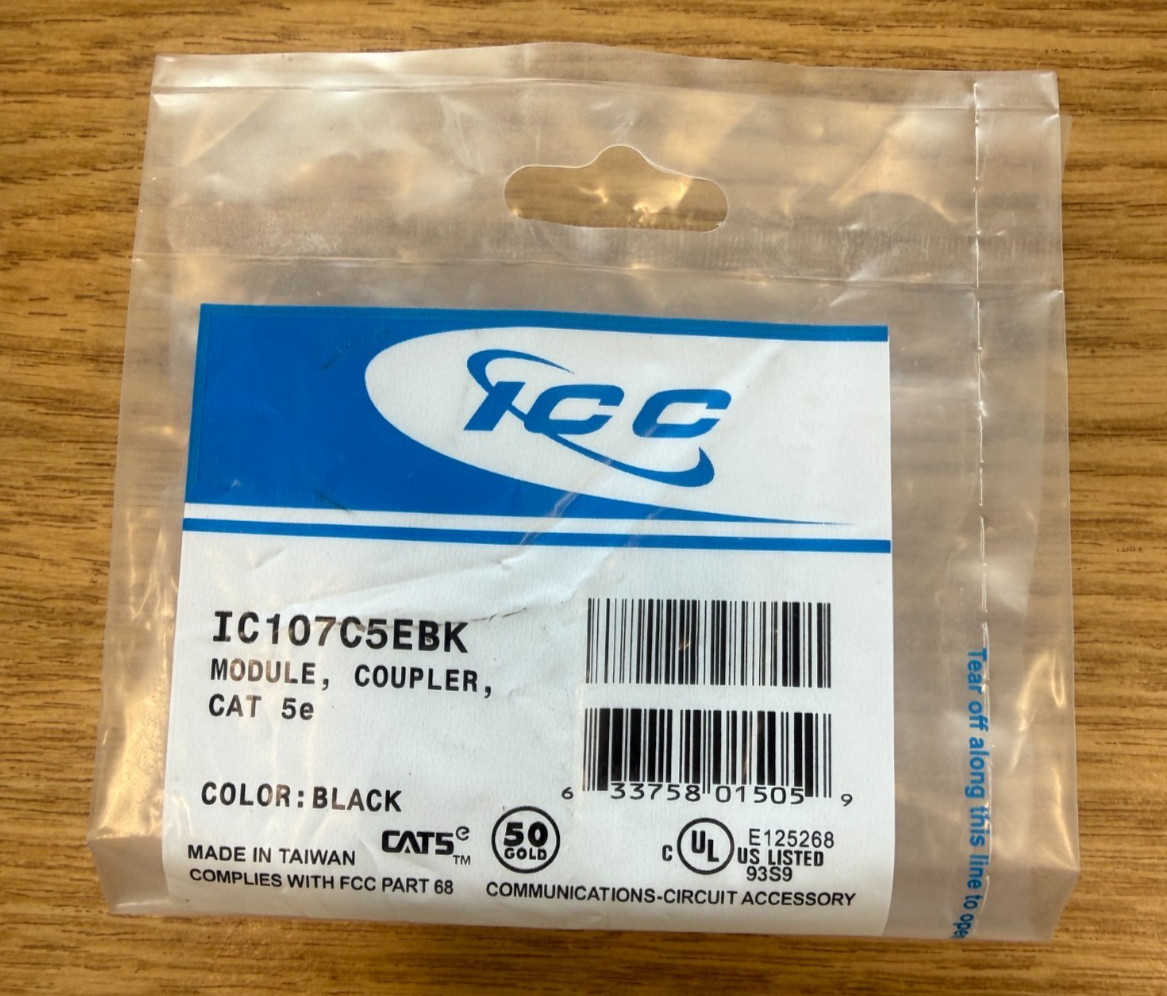 ICC MODULE COUPLER CAT 5e BLACK IC107C5EBK UPC 633758015059