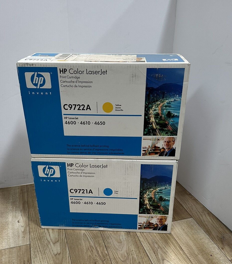 Qty of 2 - OEM HP C9722A L Yellow & C9721A Cyan Color LaserJet Cartridges