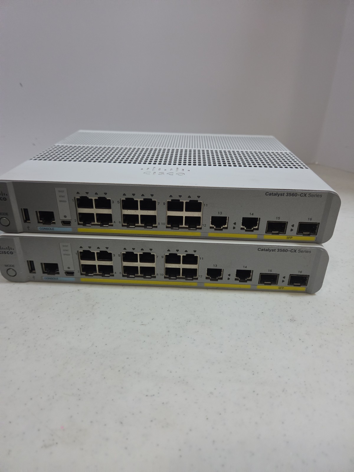 LOT OF 2 Cisco WS-C3560CX-8PC-S 8x 1 GE RJ45 PoE+ 2x 1G SFP Switch 1 Power Cable