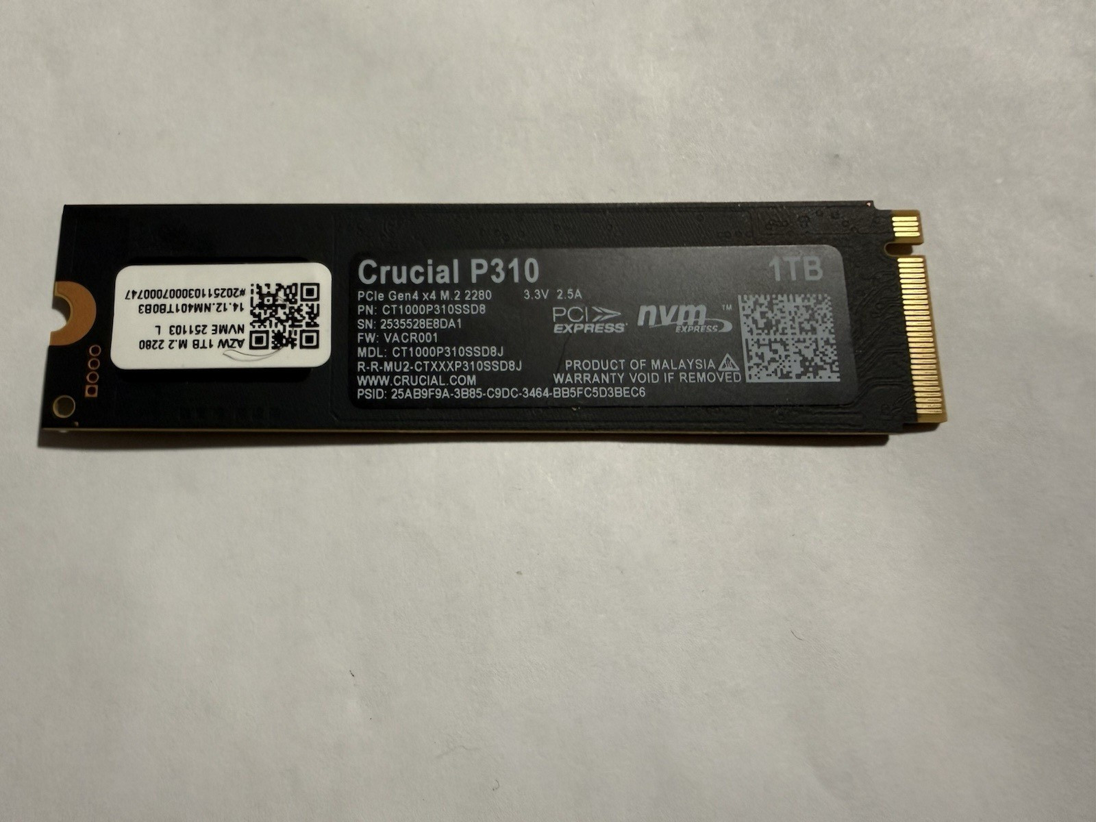 Crucial P310 - 1TB PCIe NVMe Gen4 M.2 2280 SSD For PC, Laptop, & Consoles