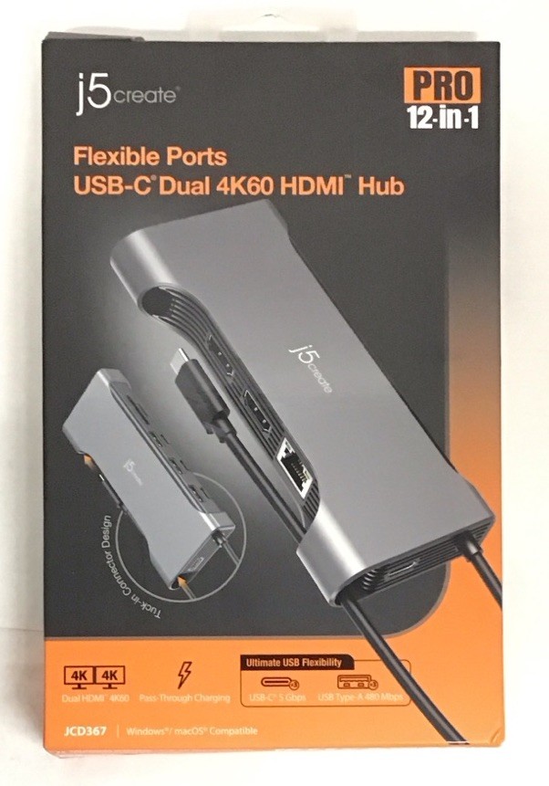 j5create JCD367 Flexible Ports USB-C® Dual 4K60 HDMI™ Hub - Pro 12-in-1 SEALED