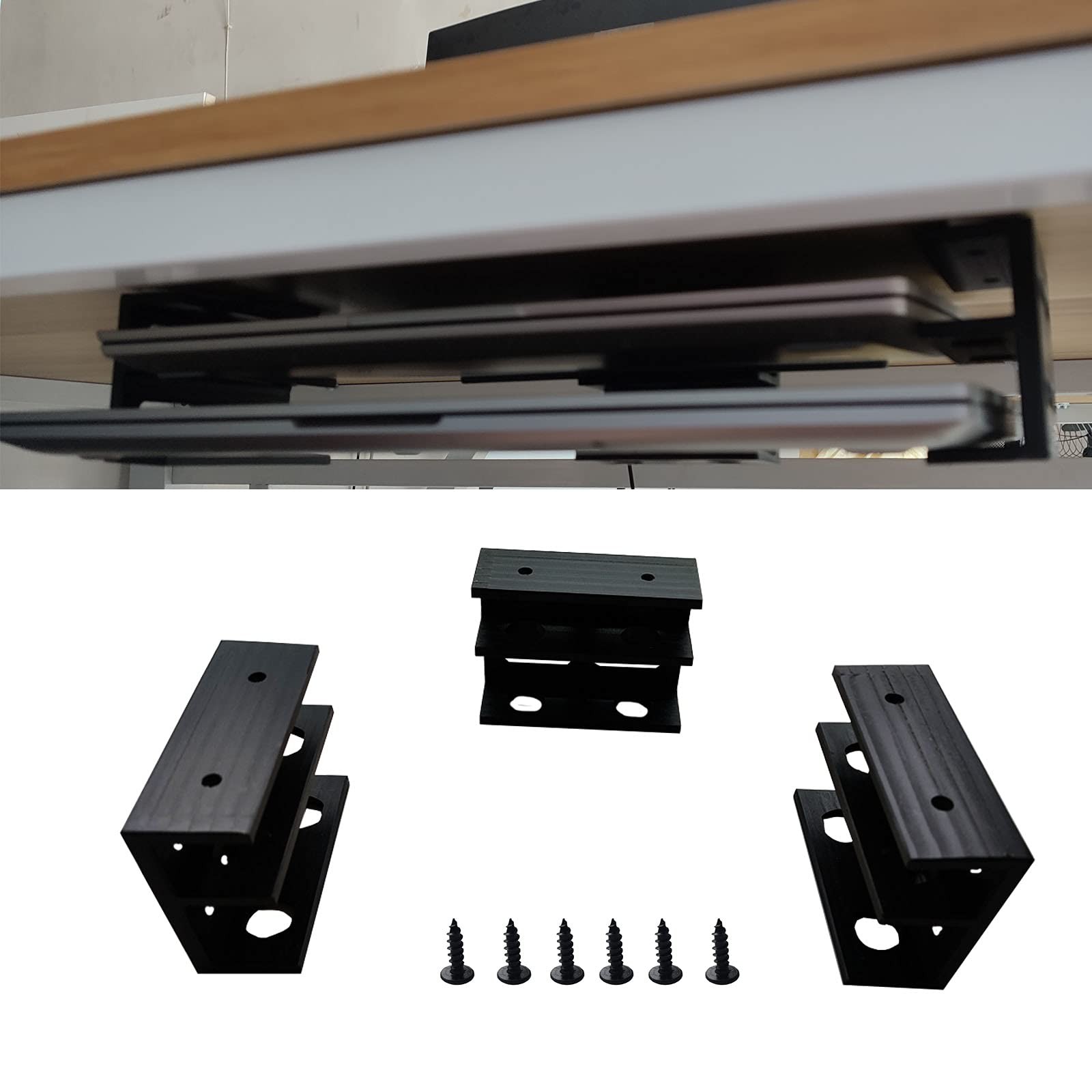 3 PCS Under Desk Double Decker Laptop Holder Mount Bracket Keyboard Storage