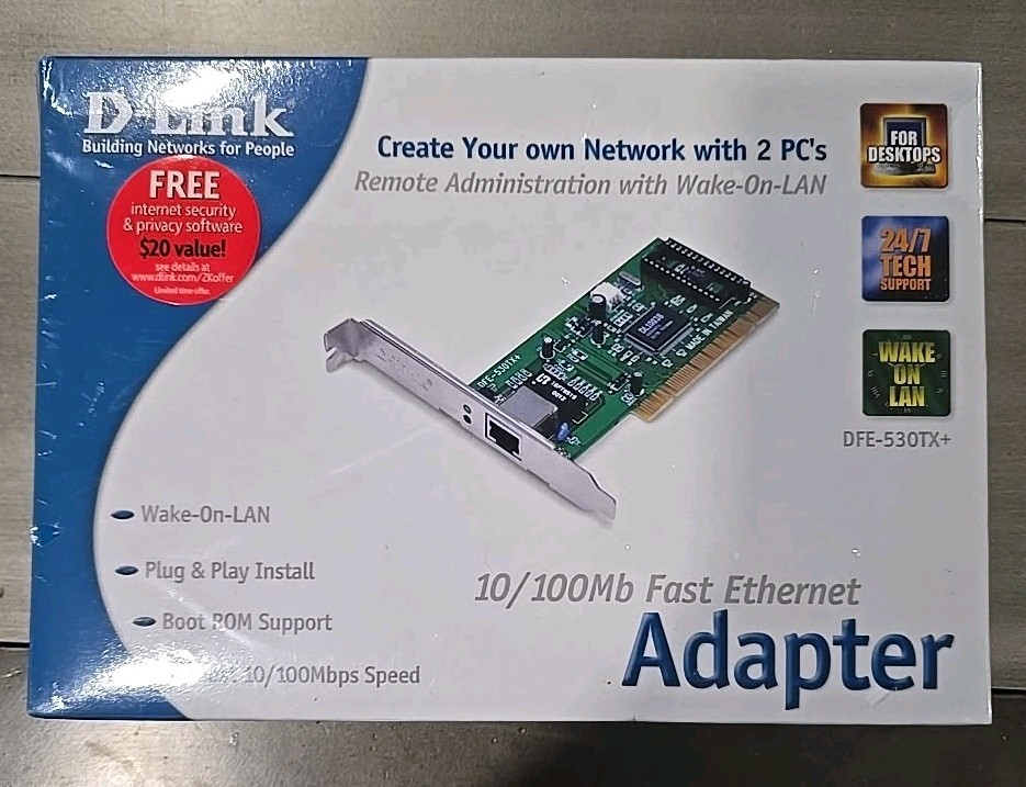 D-Link DFE-530TX+ 10/100Mb PCI Fast Ethernet Adapter, 2001, NIB SEALED