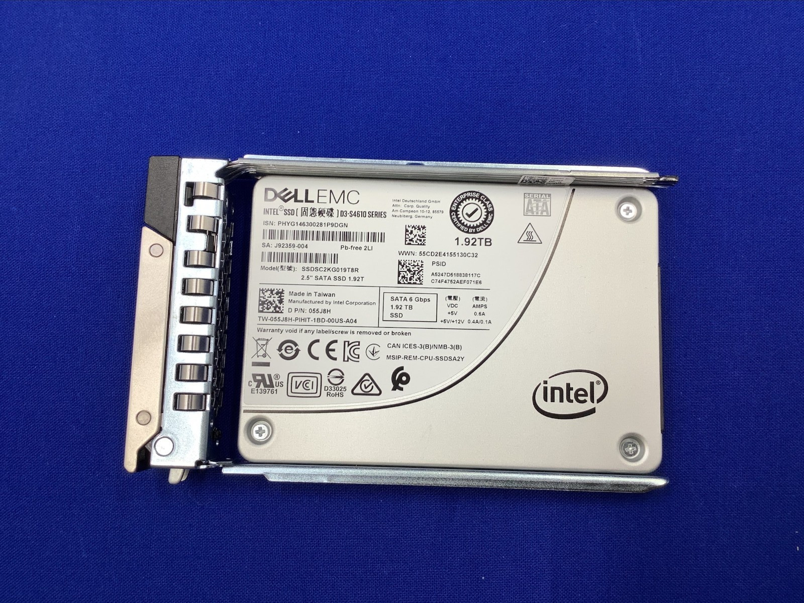 55J8H Dell Intel D3-S4610 1.92TB SATA 6Gb/s 2.5" MU SSD 055J8H SSDSC2KG019T8R