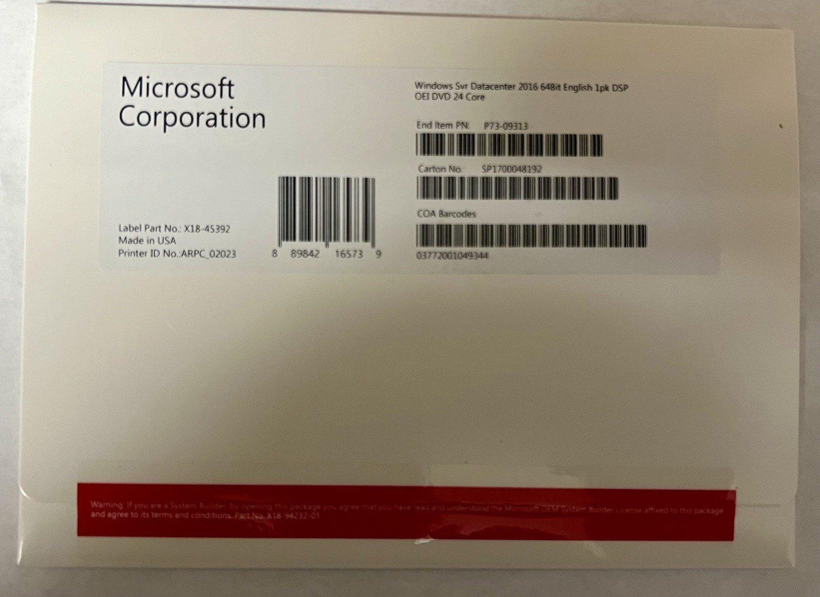 Microsoft Windows Server 2016 Datacenter 64bit 24 Core DVD -license Key (NEW)