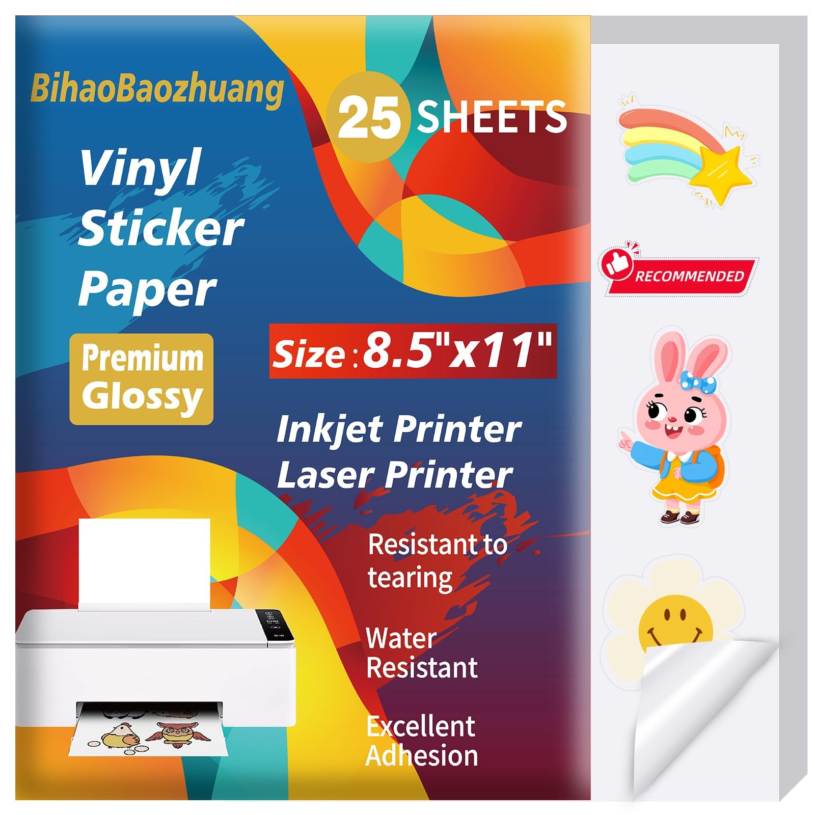 -Printing papers-25 Sheets Premium Glossy Printable Vinyl Sticker Paper for I...