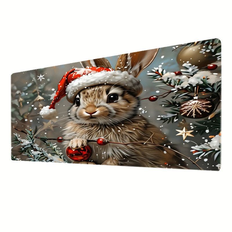 Cute Rabbit Design Mouse Pad for The Holiday, Christmas-Themed Desk Decoration