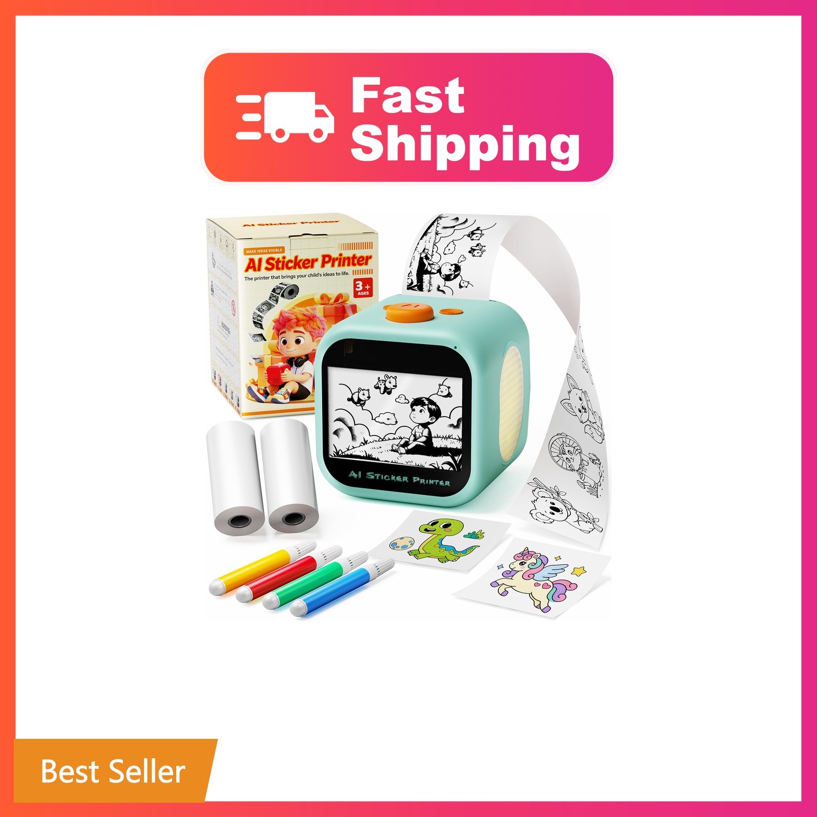 AI Voice Sticker Maker for Kids, Touchscreen Inkless Thermal for DIY Fun | Po...