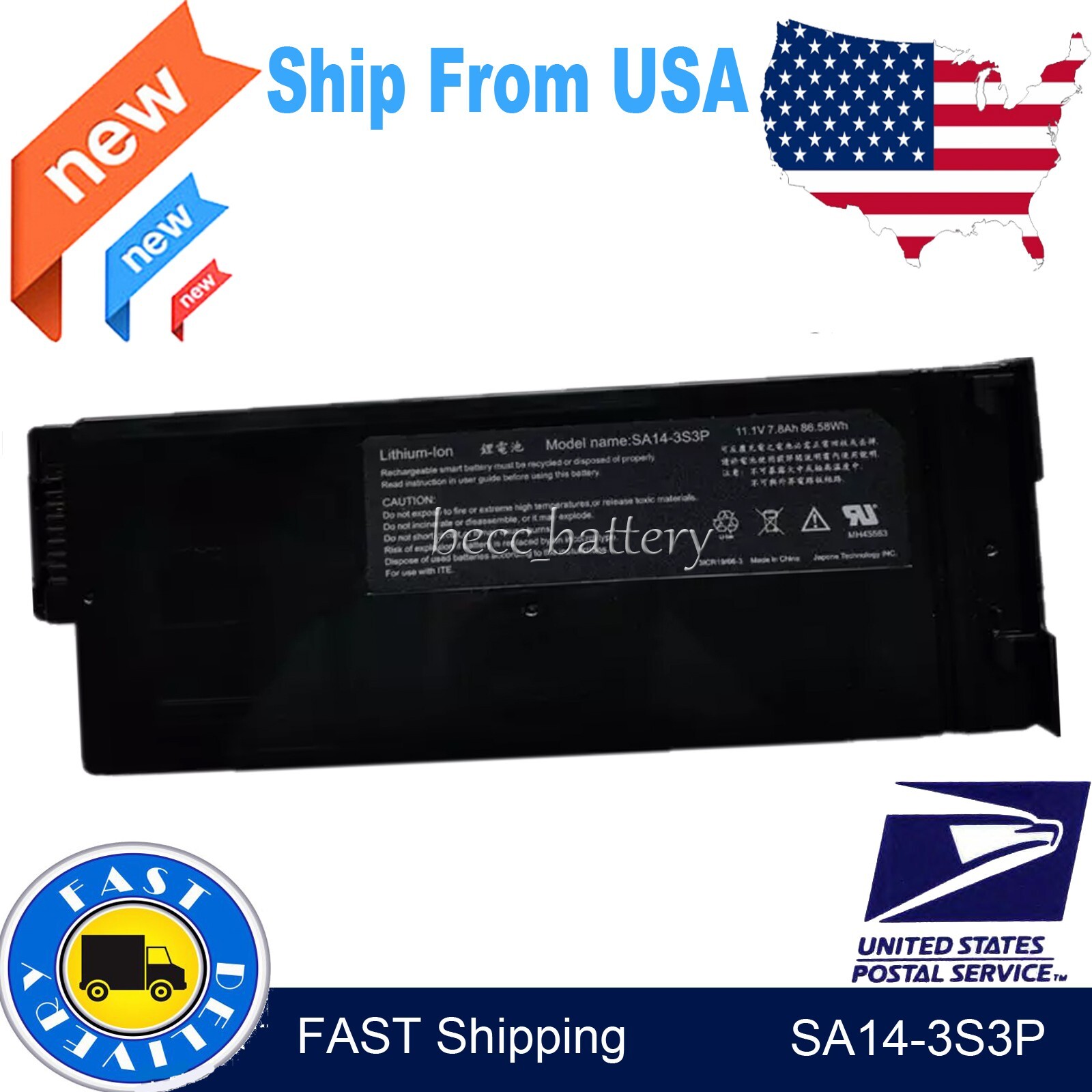 New SA14-3S3P Laptop Battery For Durabook SA14 Notebook PC 11.1V 7800mAh 86.58wh