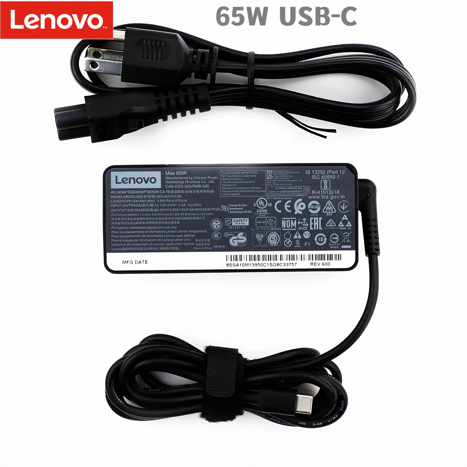 Genuine 65W USB-C Adapter for Lenovo ThinkPad X1 X13 T14 T15 E14 E15 T480s T490