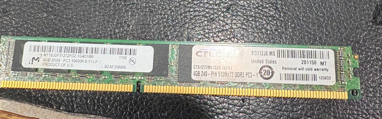 Micron 4GB 2Rx8 PC3-12800R ECC Reg Server Memory MT18JDF51272PDZ-1G1D1DD -SINGLE