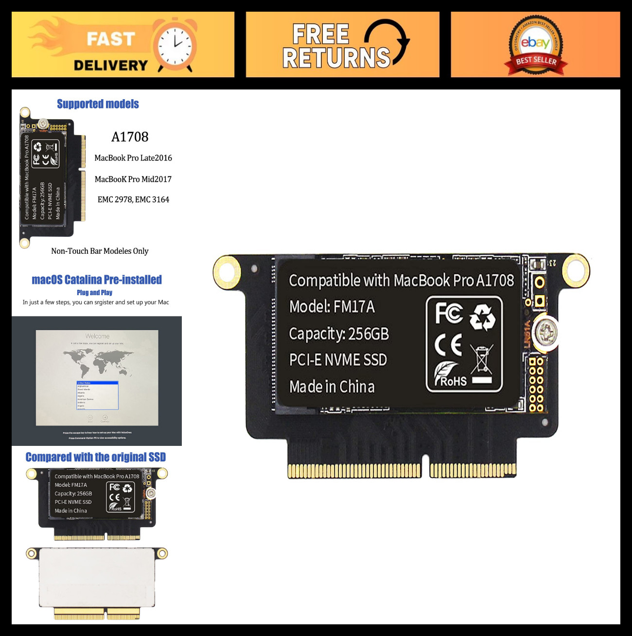 256GB NVMe 3.0 x4 TLC Flash SSD for MacBook Pro Retina A1708 + DIY Tools