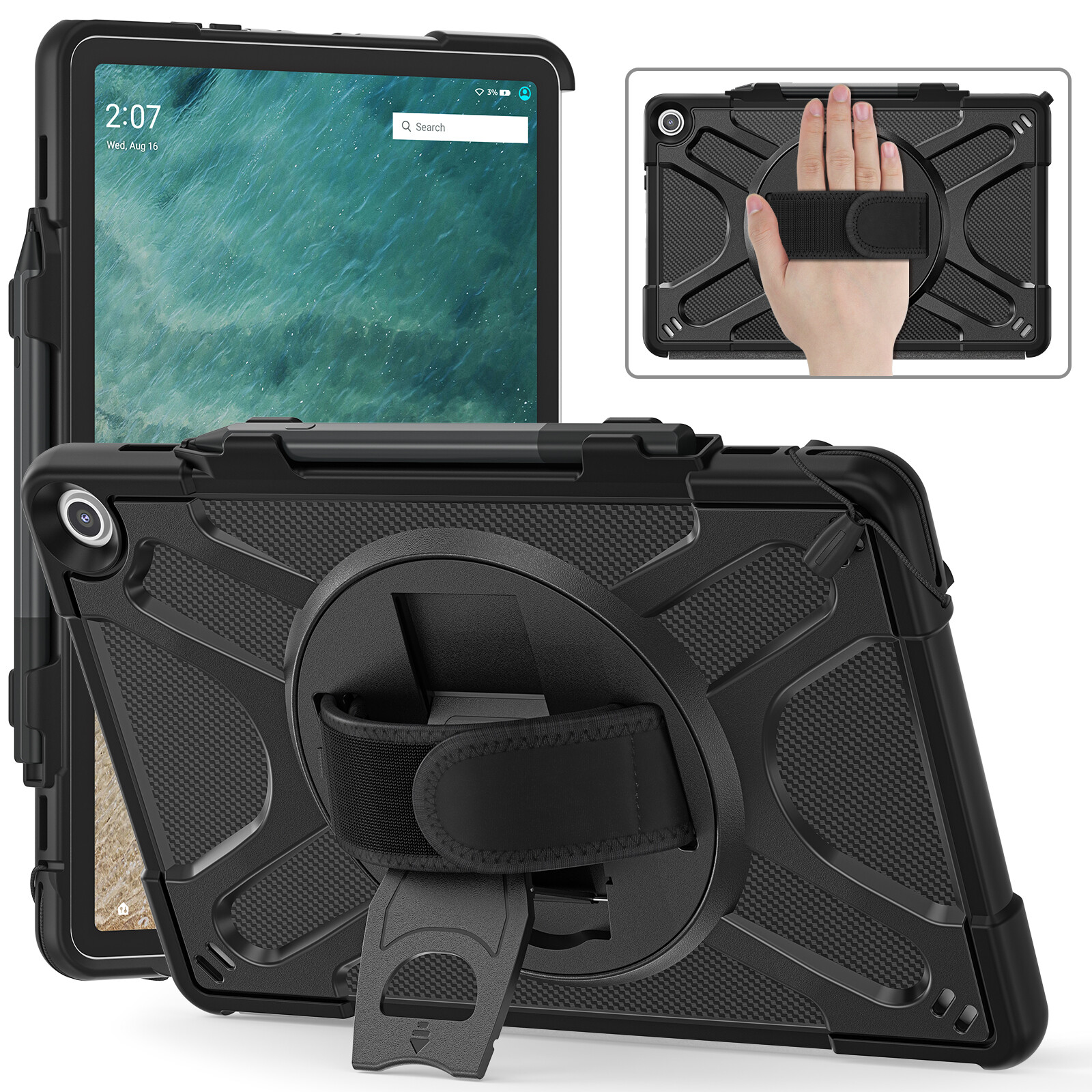 Fr Amazon Fire Max 11" Heavy Duty Shockproof Case with Rotating Stand Hand Strap