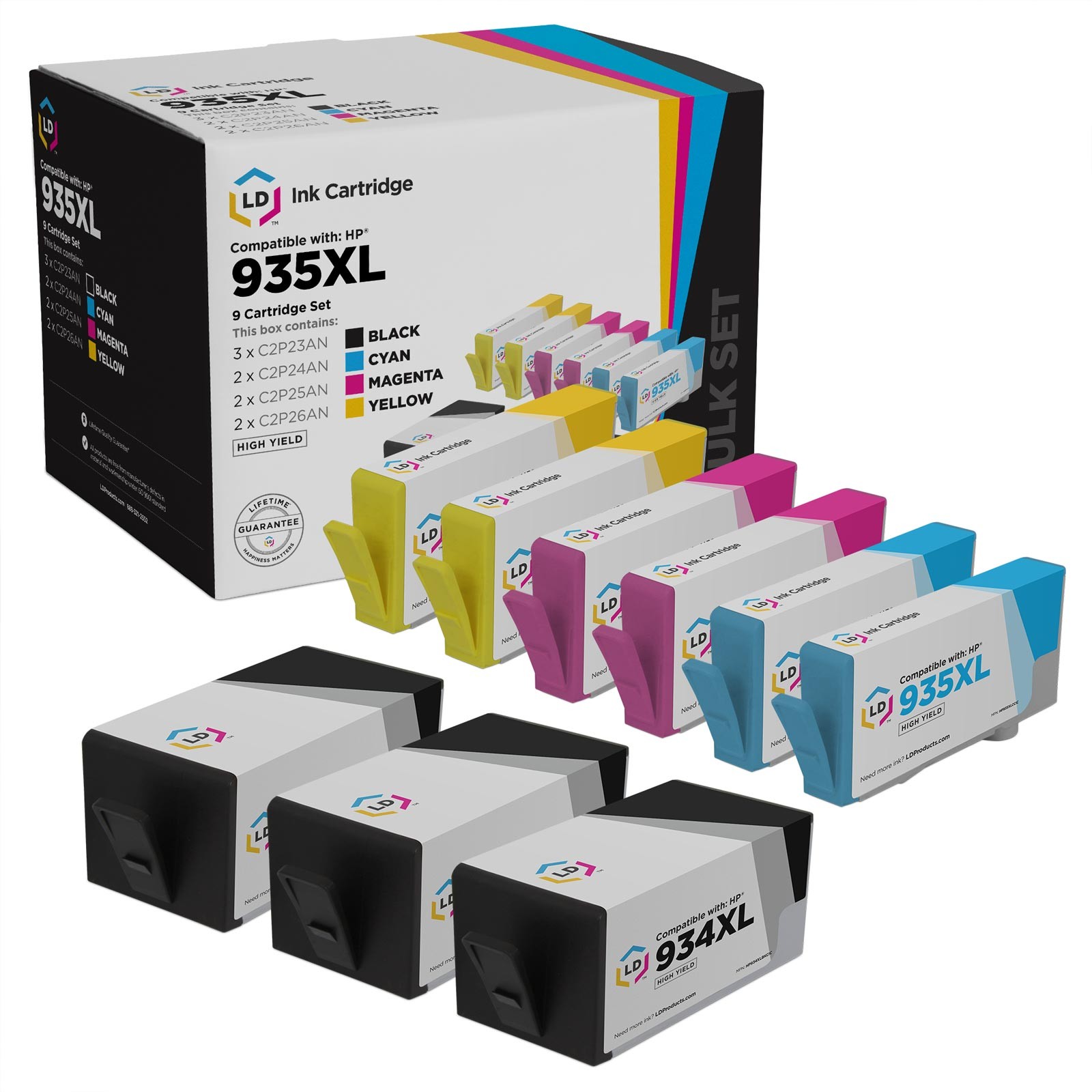 LD 9 Pack 934XL 934 HY Black Color Ink Cartridge Set for HP Printer