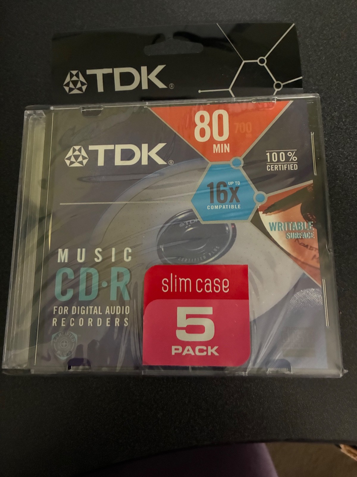 TDK 80-Minute CD-R Discs (5-Pack) Slim Case  Music CD-R For Digital Audio Record