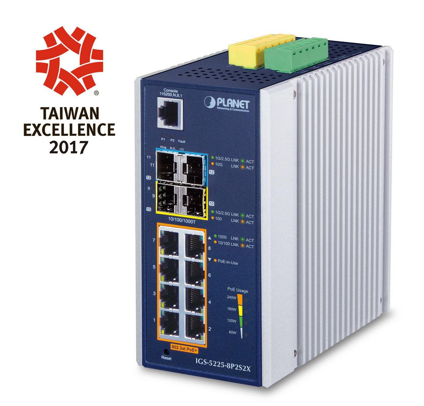 Planet IGS-5225-8P2S2X IP30 Industrial L2+/L4 8-Port 1000T 802.3at PoE+ 2-po ~E~
