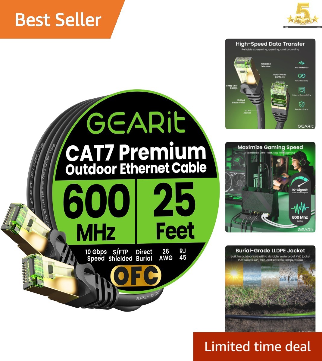 Ultra-Durable Cat7 Outdoor Ethernet Cable 25ft - Fast, Reliable & UV Resistant