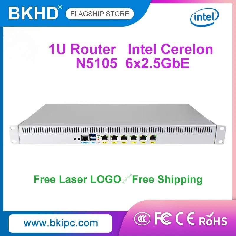 1U Rack Celeron N5105 6x2.5G Ethernet Network Appliance Router Firewall 1338NP