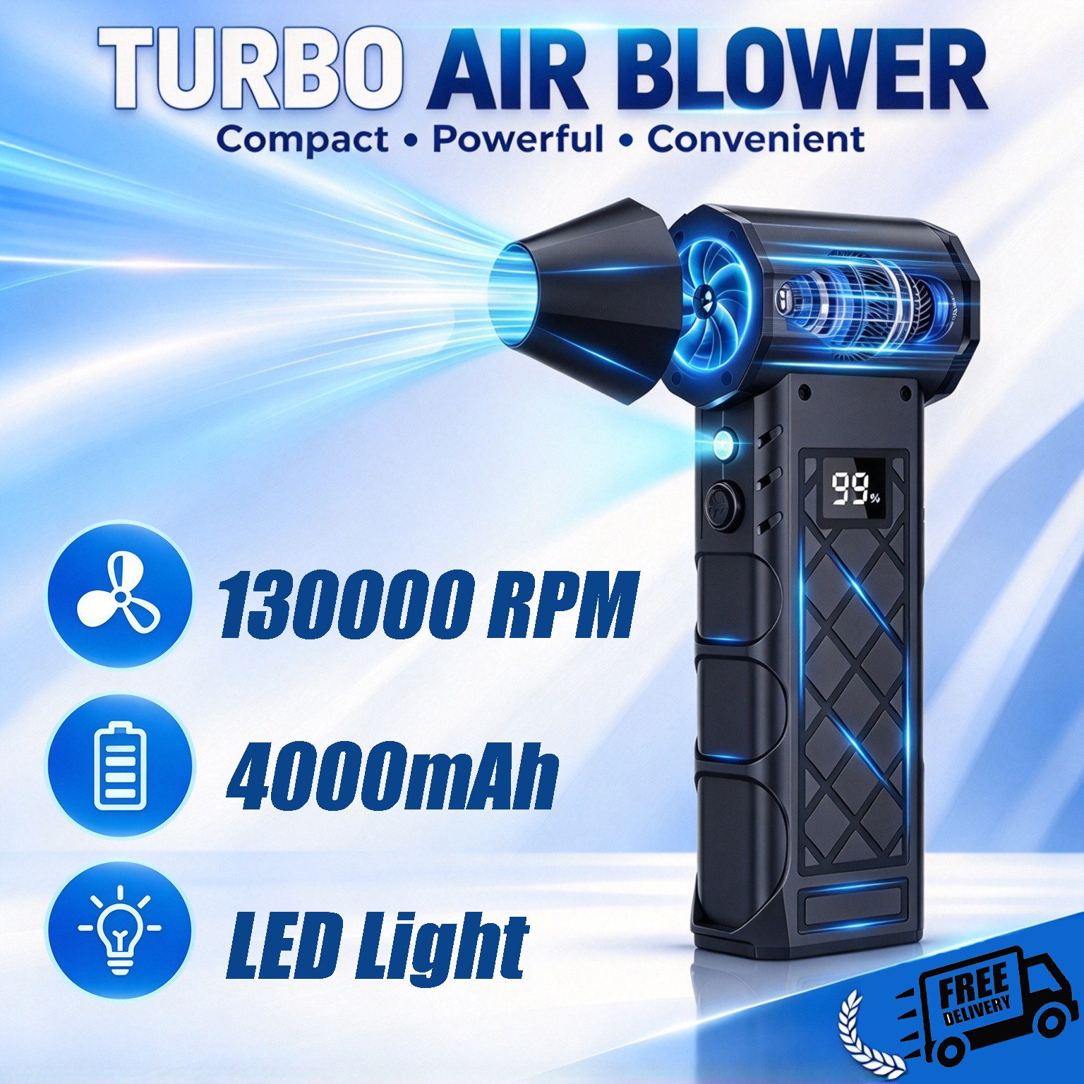 Electric Air Duster,130000RPM Compressed Air Duster with 2 LED Light for Home，a